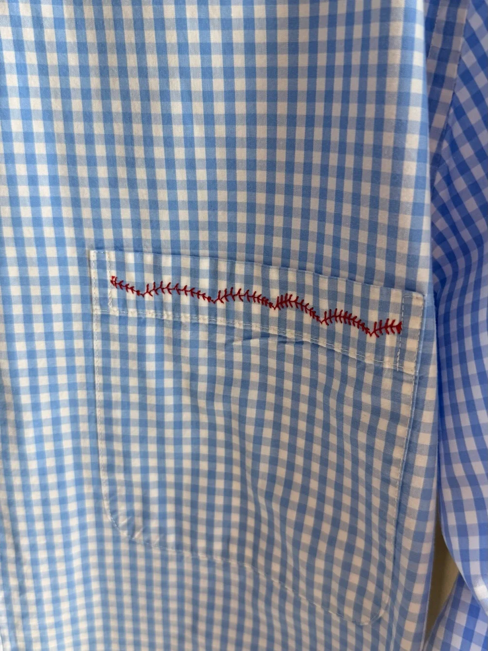 Reloved Upcycle ♻️ White and Blue Ruffle collar Blouse Red Embroidery - Picture 6 of 13